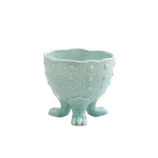 Rice Ceramic Flower Pot in Mint and Crackled