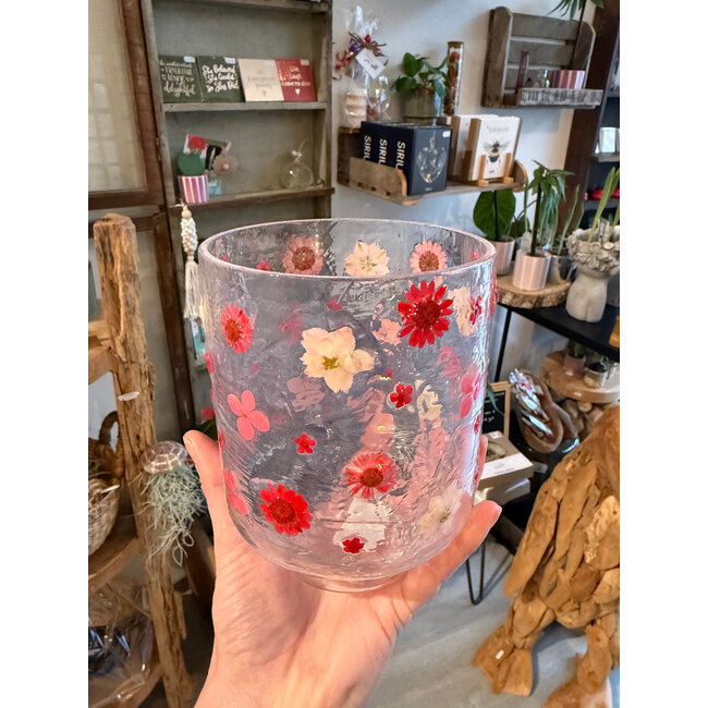 Glazen pot met bloemetjes L