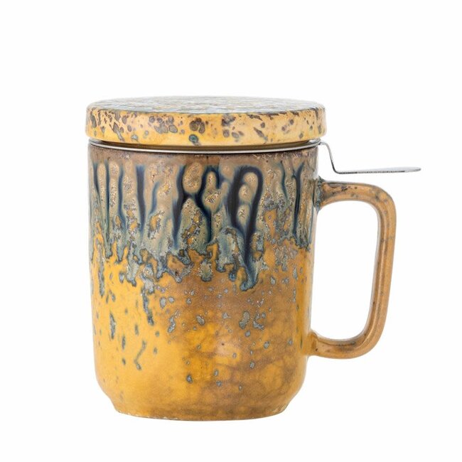 Bloomingville Yuma Mug w/Lid and Strainer, Yellow, Stoneware