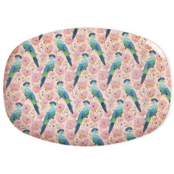 Rice melamine rectangular Plate exotic birds