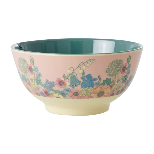 Rice Medium Bowl - Soft Pink - Flower Collage Print