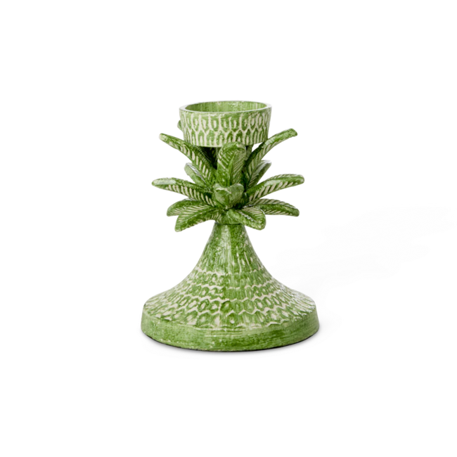 Rice Metal pilar candleholder green palmtree
