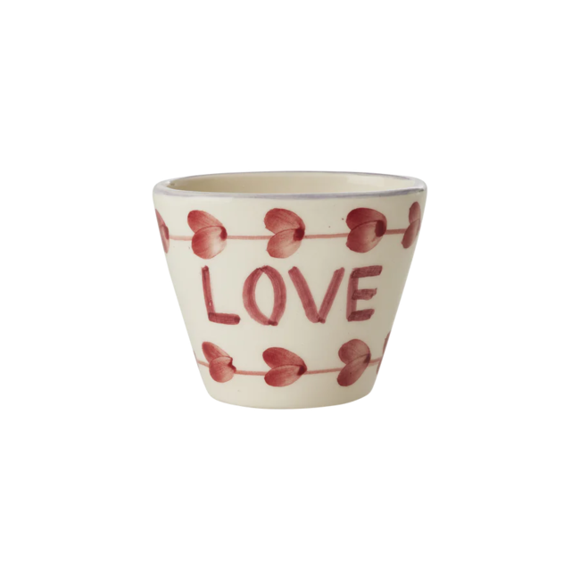 Ceramic oval espresso cup with hand painted LOVE