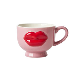 Ceramic mug with embossed red lips