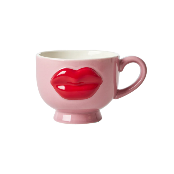 Rice Ceramic mug with embossed red lips