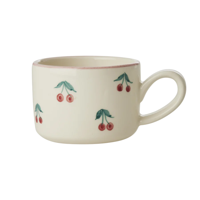 Rice Ceramic cappuccino cup with hand painted cherries