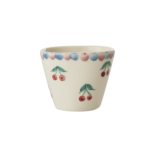 Ceramic oval espresso cup with hand painted cherries