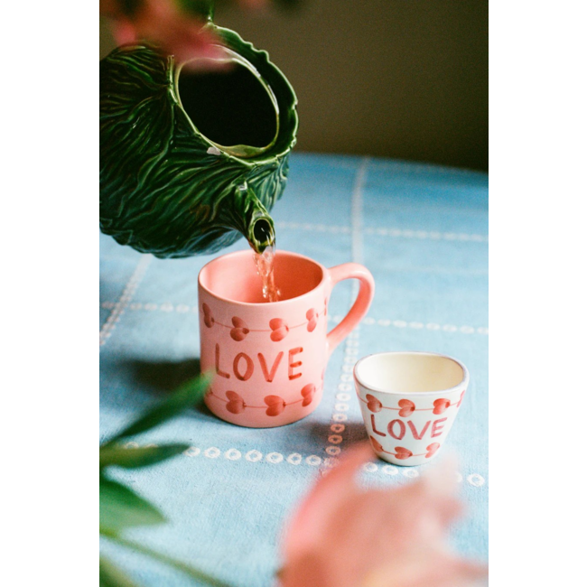Ceramic oval espresso cup with hand painted LOVE