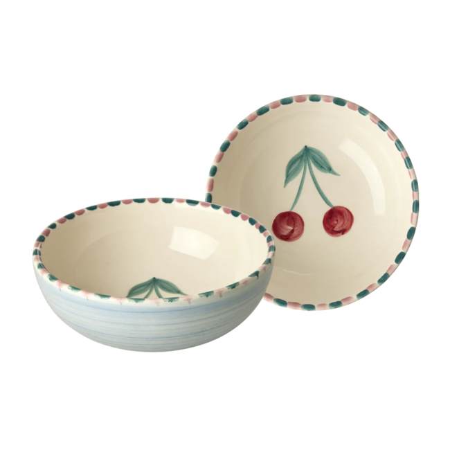 Rice Ceramic bowl with hand painted cherry blue