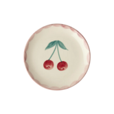 Ceramic cake plate with hand painted cherry