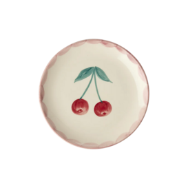 Ceramic cake plate with hand painted cherry