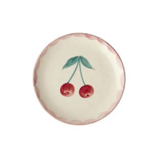 Ceramic cake plate with hand painted cherry