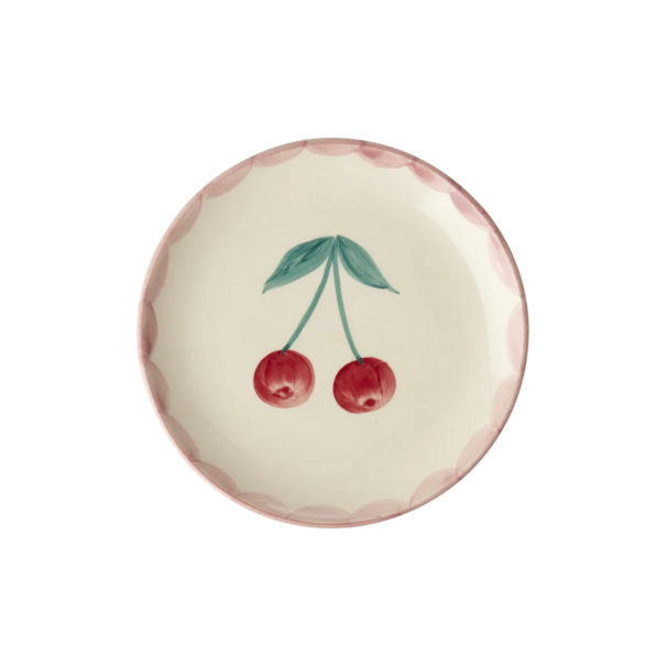 Rice Ceramic cake plate with hand painted cherry