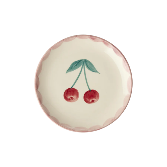 Rice Ceramic cake plate with hand painted cherry
