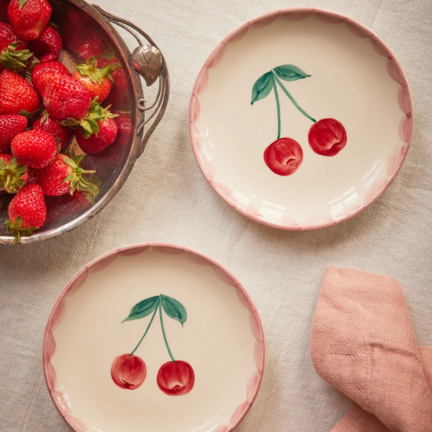 Rice Ceramic cake plate with hand painted cherry