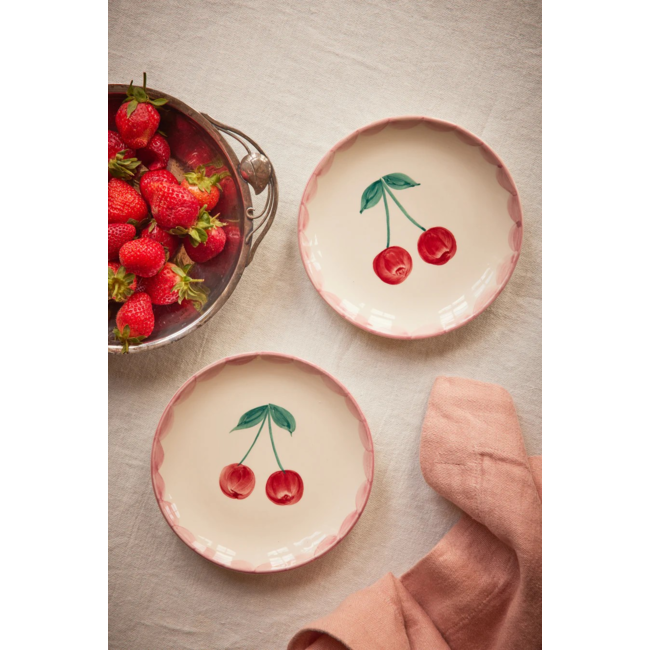 Ceramic cake plate with hand painted cherry