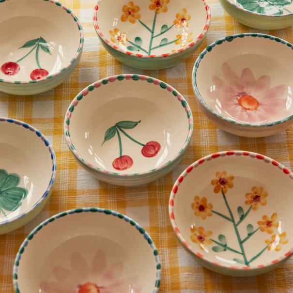 Rice Ceramic bowl with hand painted cherry blue