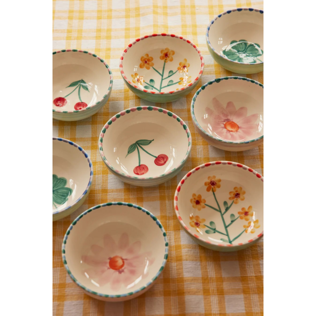 Ceramic bowl with hand painted cherry blue