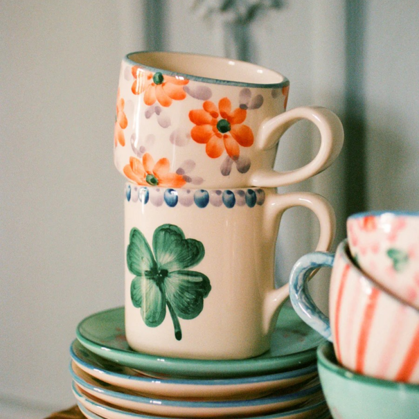 Rice Ceramic mug with hand painted Good Luck clover