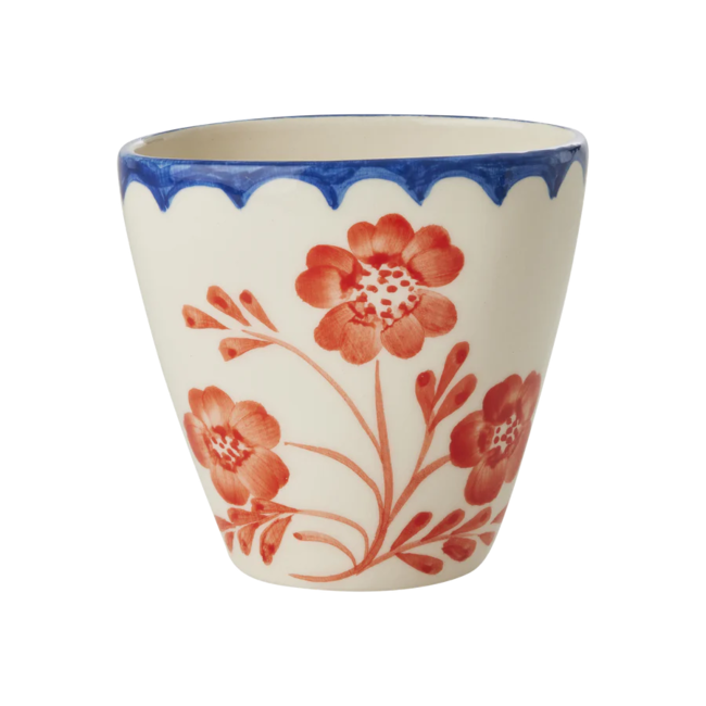 Rice Ceramic oval cup with hand painted vintage flowers