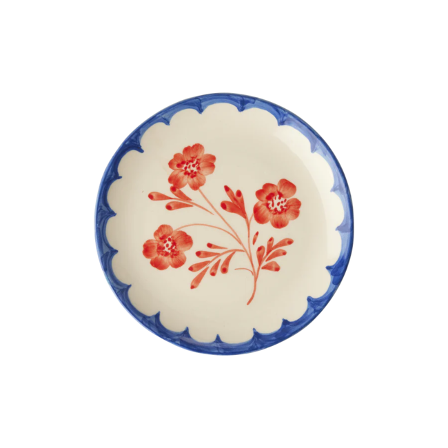 Rice Ceramic cake plate with hand painted vintage flower