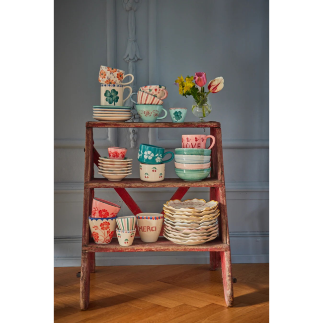 Ceramic oval cup with hand painted vintage flowers