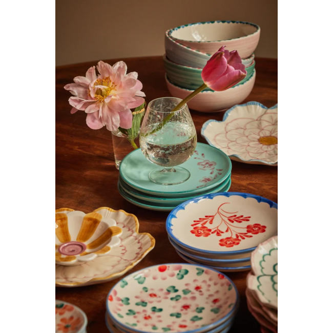 Ceramic cake plate with hand painted vintage flower