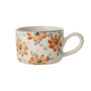 Ceramic cappuccino cup with hand painted flowers orange
