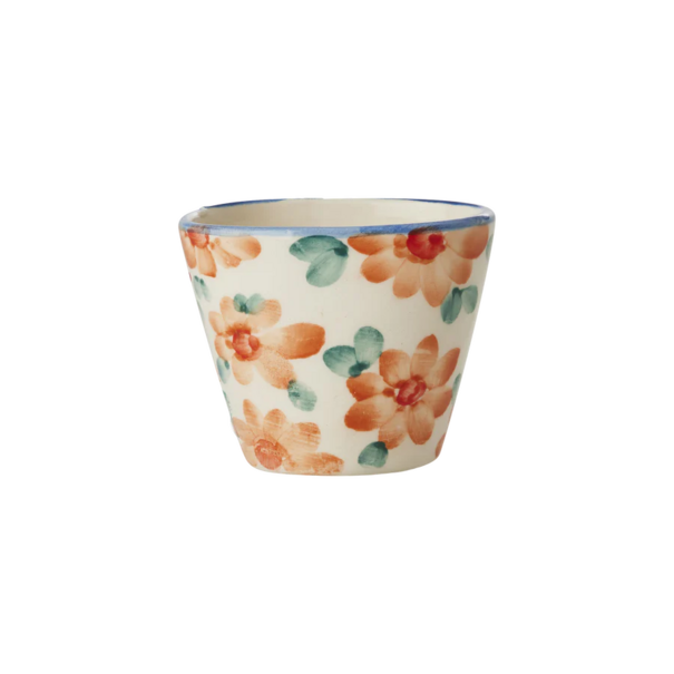 Rice Ceramic oval espresso cup with hand painted flowers orange