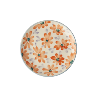 Ceramic cake plate with hand painted flowers orange