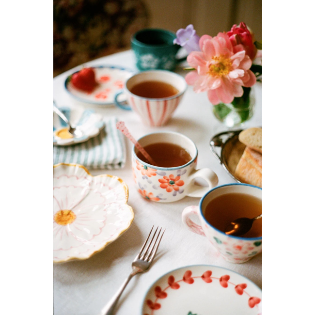 Ceramic cappuccino cup with hand painted flowers orange