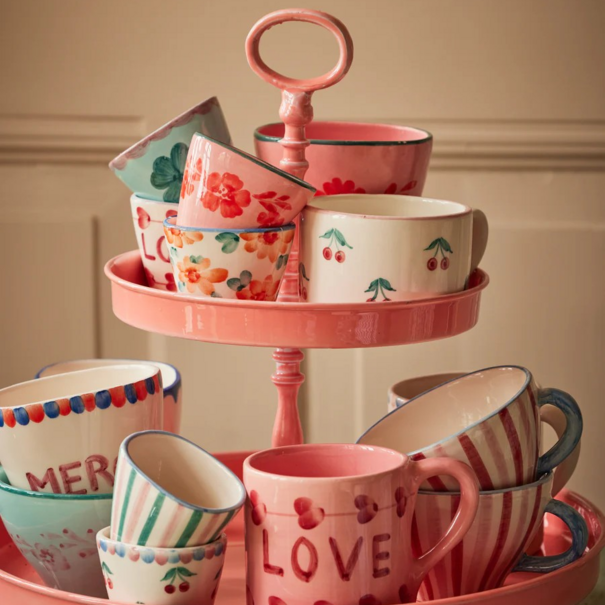 Rice Ceramic oval espresso cup with hand painted flowers orange