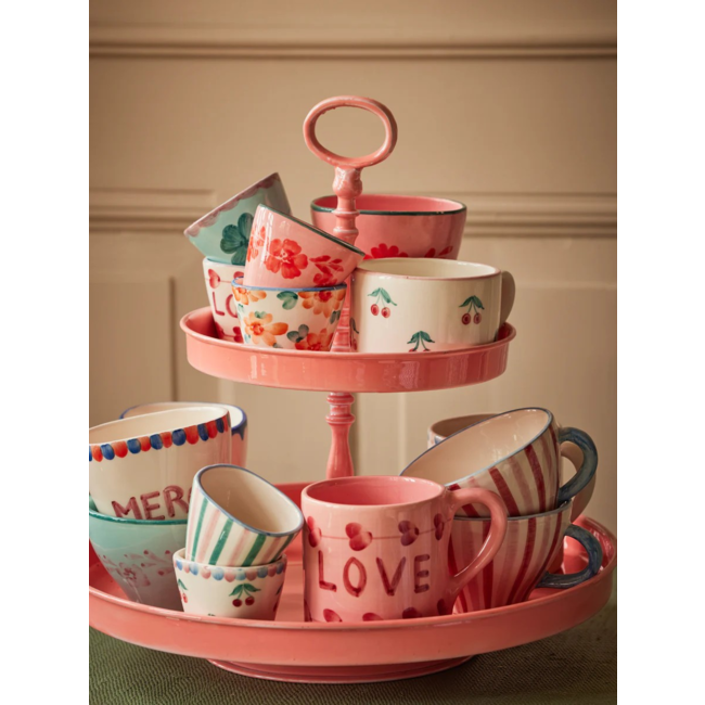 Ceramic oval espresso cup with hand painted flowers orange