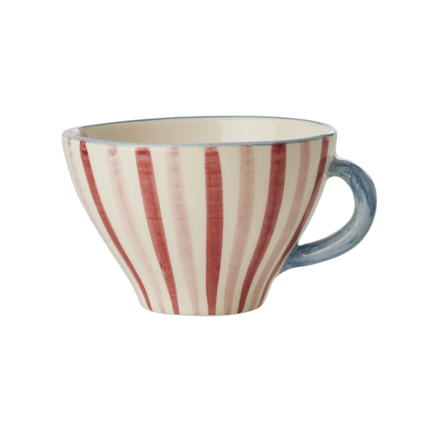 Rice Ceramic tea cup with hand painted stripes