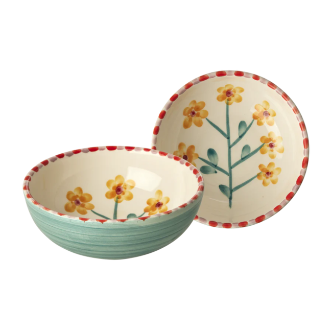 Rice Ceramic bowl with hand painted yellow flower jade