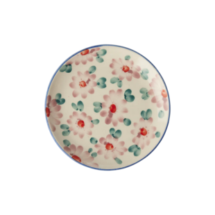 Ceramic cake plate with hand painted flowers pink