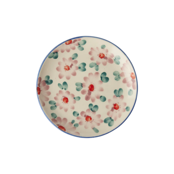Rice Ceramic cake plate with hand painted flowers pink