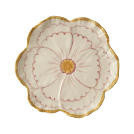 Ceramic flower shaped side plate with yellow border