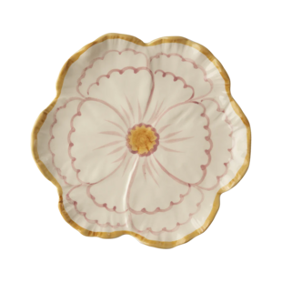 Ceramic flower shaped side plate with yellow border
