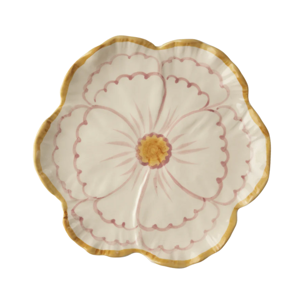 Rice Ceramic flower shaped side plate with yellow border