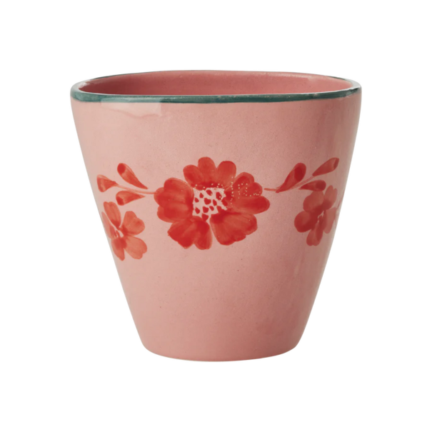 Rice Ceramic oval cup with hand painted orange flower vine