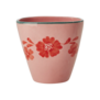 Ceramic oval cup with hand painted orange flower vine