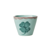 Ceramic oval espresso cup with hand painted good luck