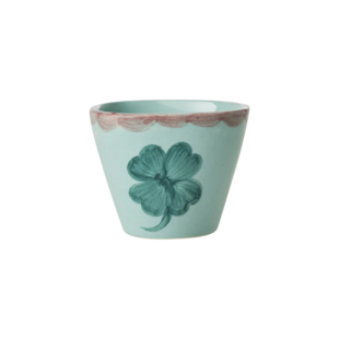 Ceramic oval espresso cup with hand painted good luck