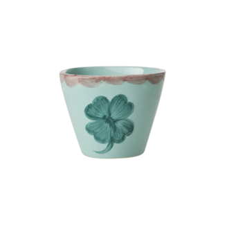 Rice Ceramic oval espresso cup with hand painted good luck