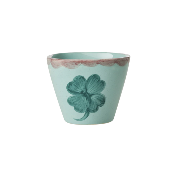 Rice Ceramic oval espresso cup with hand painted good luck