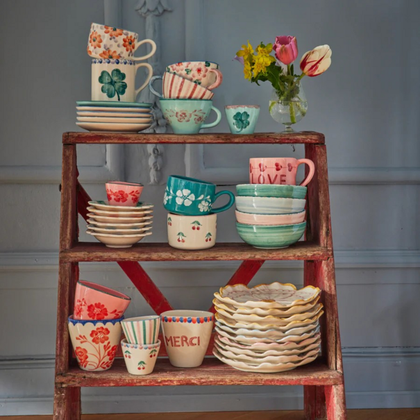 Rice Ceramic oval espresso cup with hand painted good luck