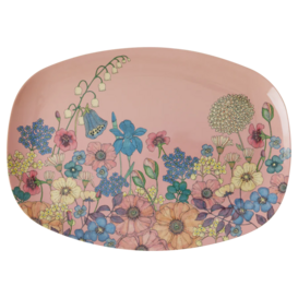 Melamine rectangular plate with flower