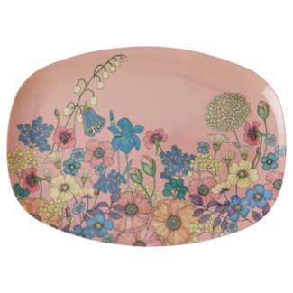 Rice Melamine rectangular plate with flower