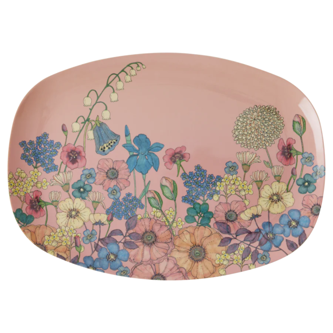 Rice Melamine rectangular plate with flower